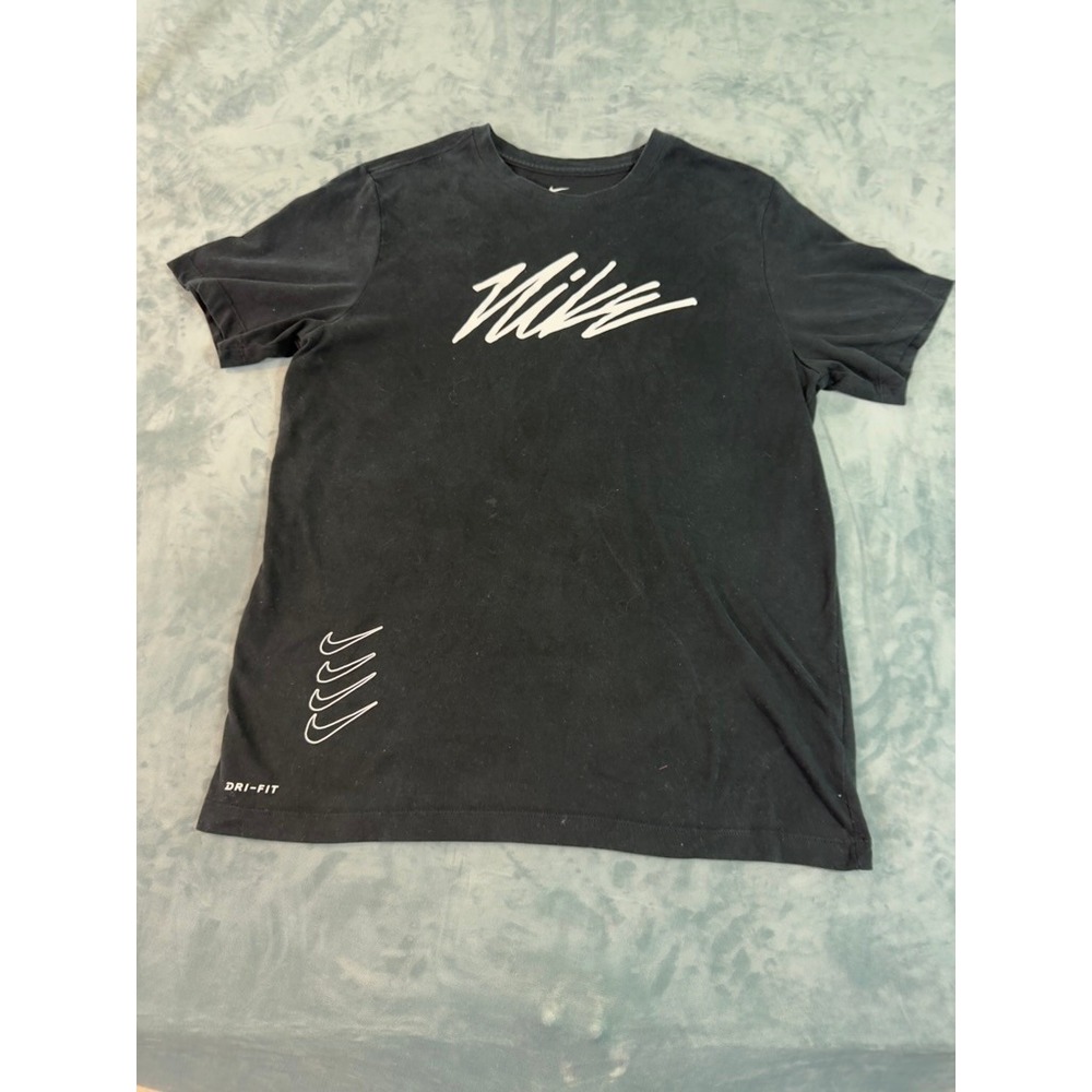 Nike Mens Dri-FIT Graphic Tee Black Script Swoosh Logo T-Shirt Large